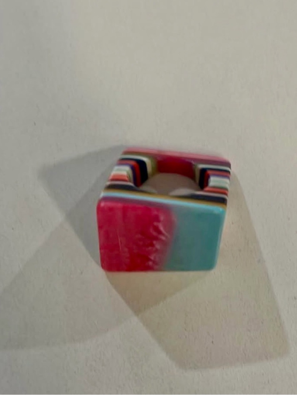 Colorblock Square Resin Ring in Pink and Aqua